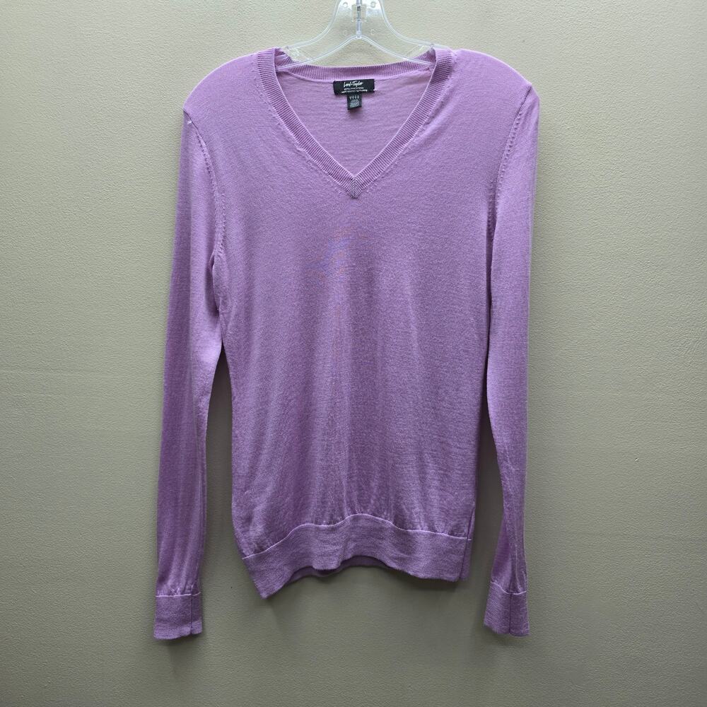 Lord & Taylor Women's Extra Fine Merino Wool V-Neck Sweater Purple Size Small